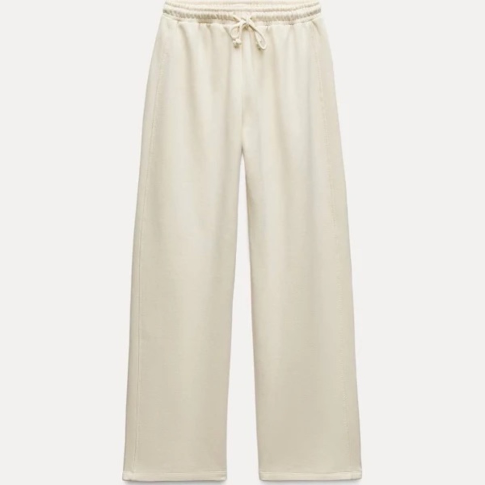 Zara Wide Leg Plush Sweatpants, cream, small